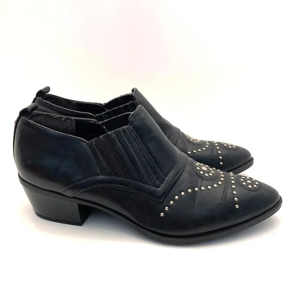 Circus by Sam Edelman Helena Black Studded Ankle Boots Womens 7 M Western Punk